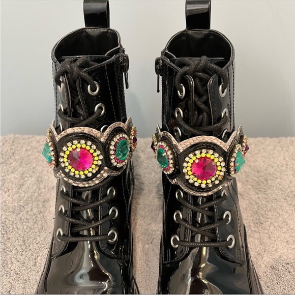 Betsey Johnson Dexter Jeweled Combat Boots | 6.5M - Picture 4 of 7